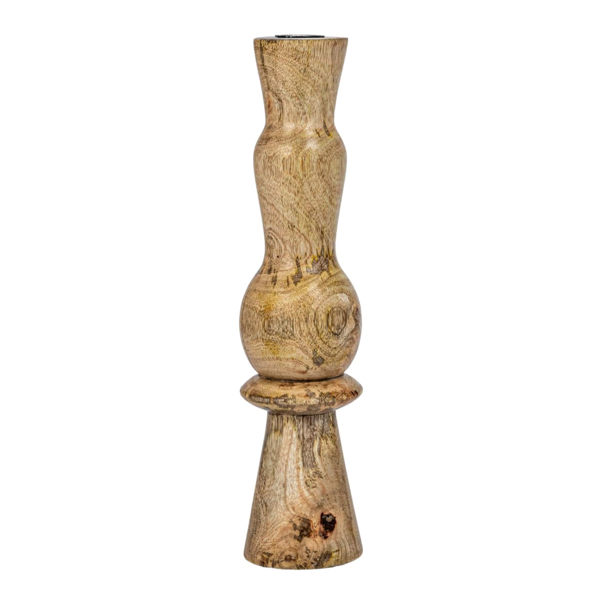Hello Honey® 14" Round Natural Wood Hand-Carved Taper Candle Holder